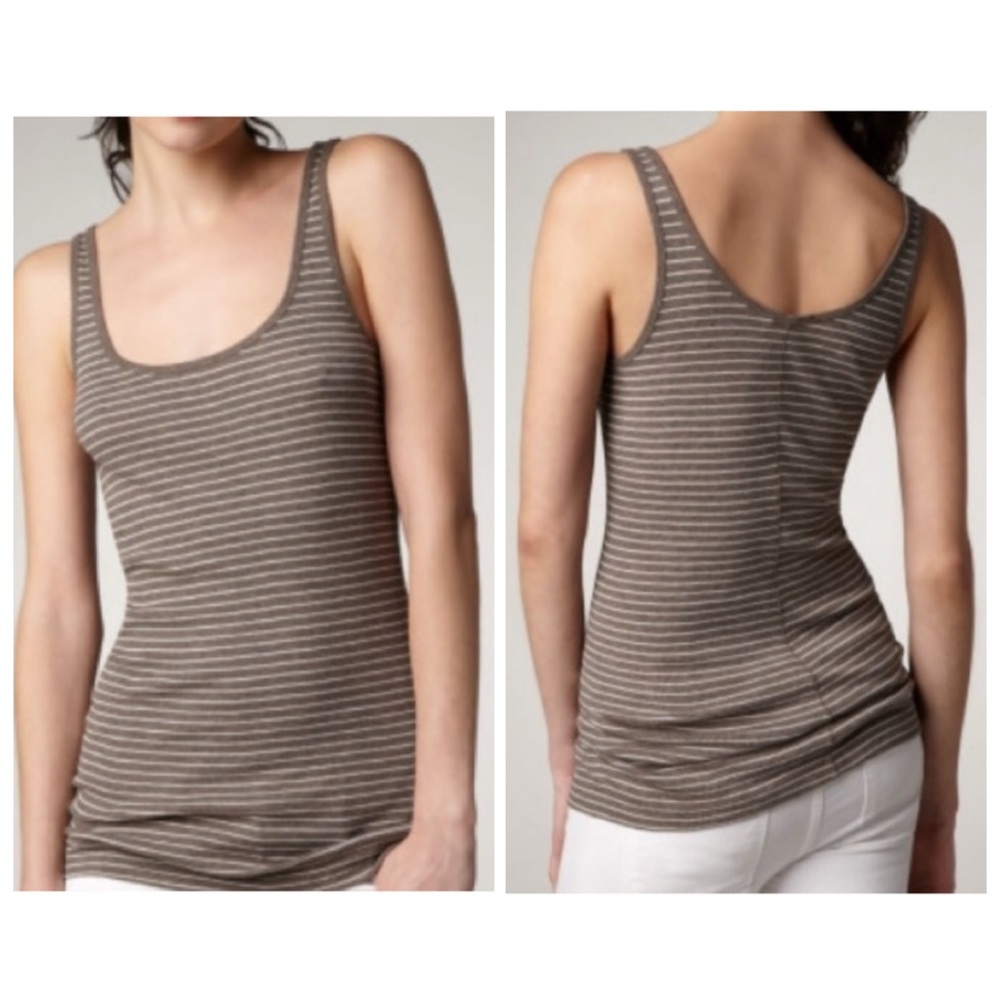 Vince Ribbed Striped Tank Favorite XS Taupe Brown Tan Cream